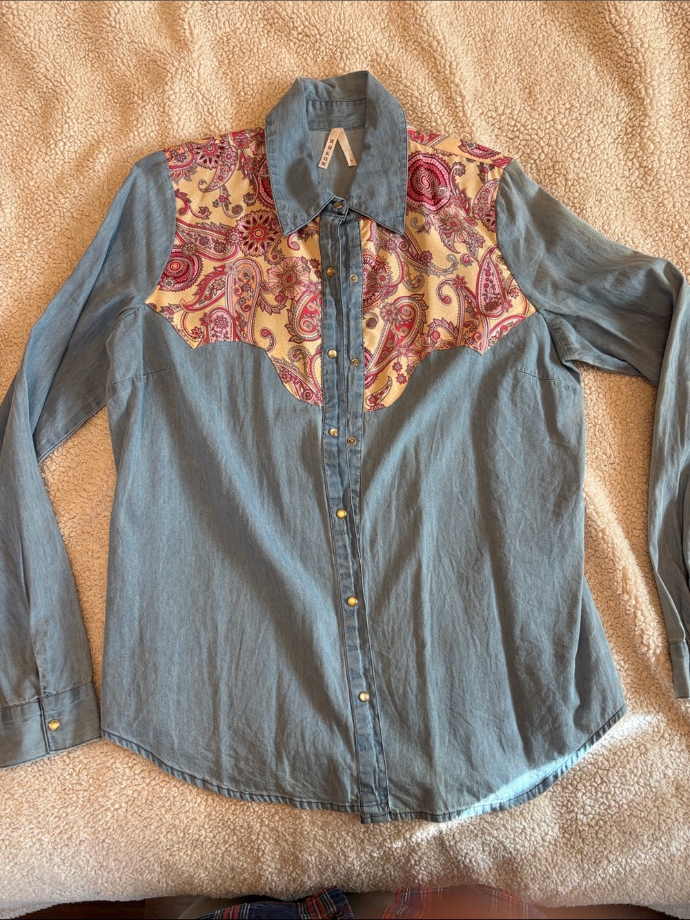 Roper Light Blue Denim Shirt with Pink Paisley Yoke